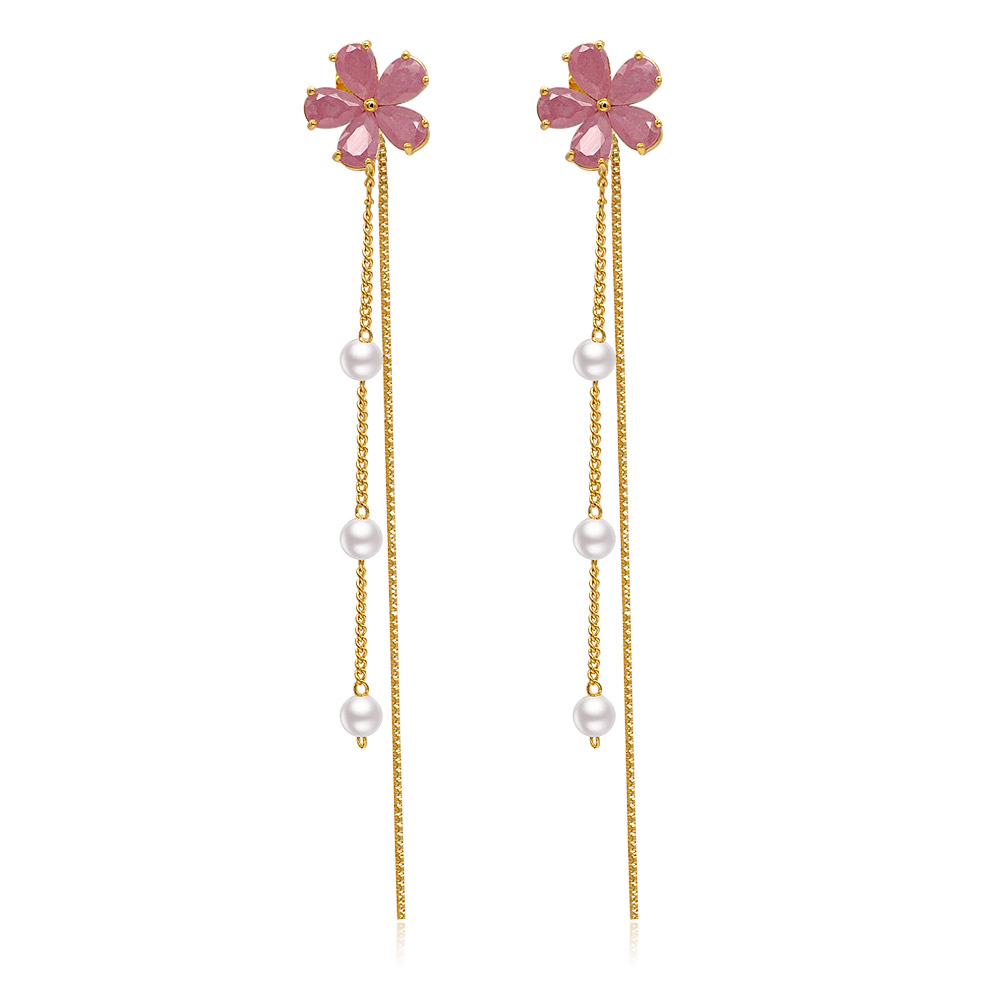 Pearl Blossomed Long Dangle Earrings